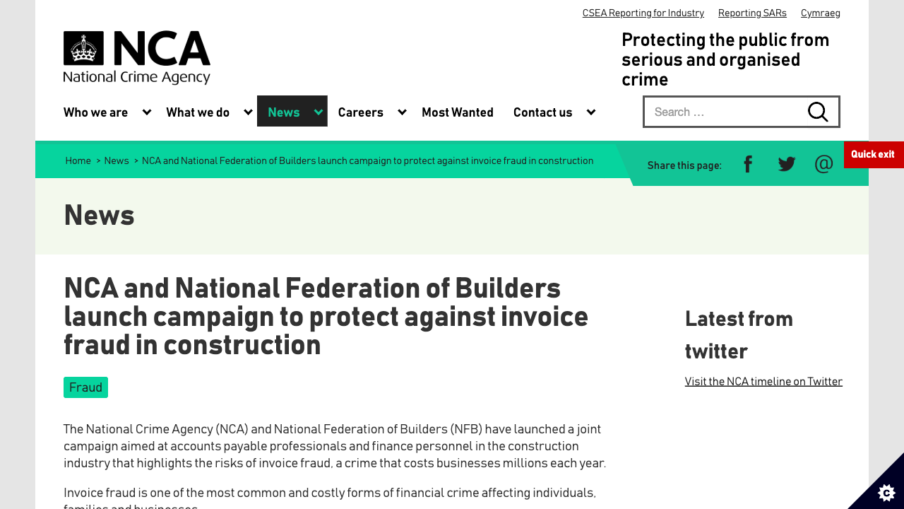 NCA press release announcing the joint campaign with the National Federation of Builders to protect against invoice fraud in construction