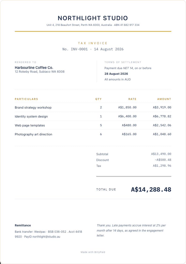 Classic Serif invoice template preview