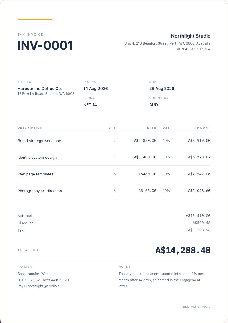 Minimal invoice template preview